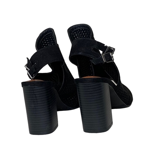 Mia, black suede peep toe block heel, 9M - Picture 6 of 9